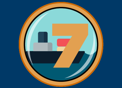 Illustration of a ship with a large number seven overlay.
