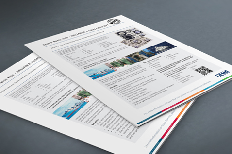 Folletos que presentan productos DESMI e información sobre soluciones de manejo de fluidos.