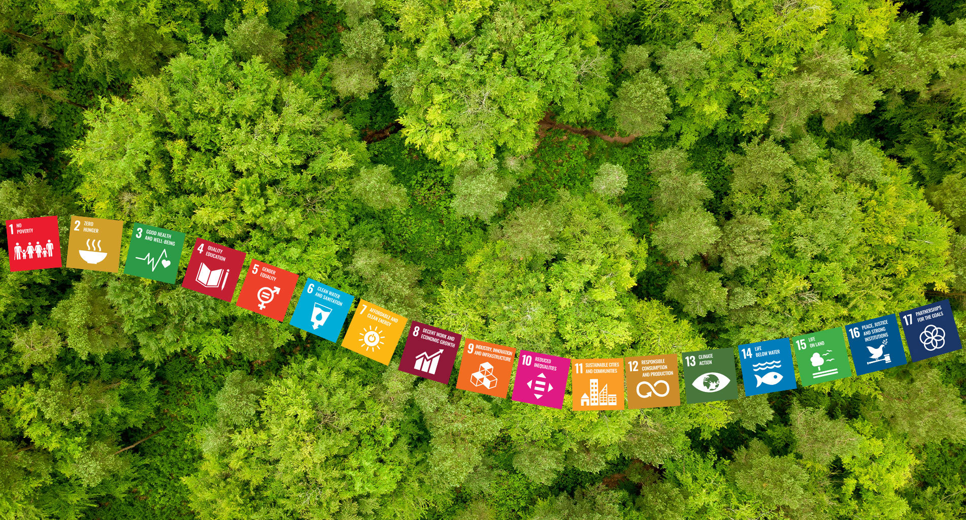 Underwater scene with plastic pollution and UN Sustainable Development Goals icons displayed.