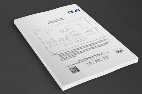 DESMI control manual for priming pumps, featuring a detailed schematic diagram.