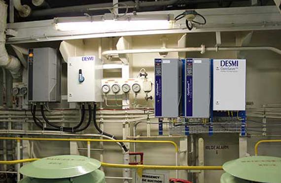 DESMI control panels and gauges in an industrial fluid handling setup.