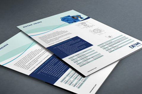 Brochure DESMI che presentano pompe industriali e specifiche tecniche per la gestione dei fluidi.