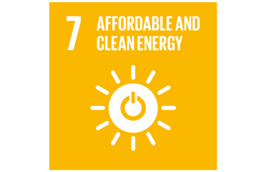 SDG 7: Affordable and Clean Energy icon with sun and power symbol.