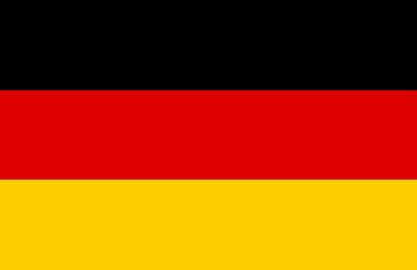 Flag of Germany with horizontal black, red, and yellow stripes.