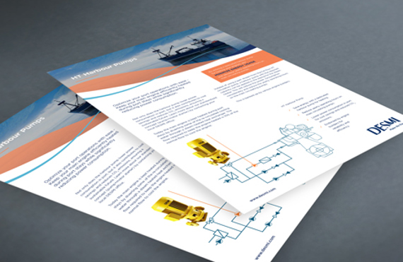 DESMI brochures featuring pump diagrams and product information for fluid handling.
