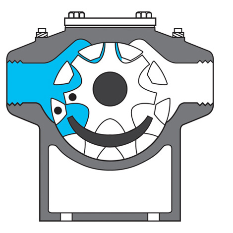 DESMI内齿轮泵用于流体处理的剖面图。