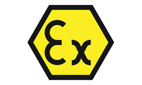 Yellow hexagonal ATEX symbol for explosive atmosphere safety compliance.