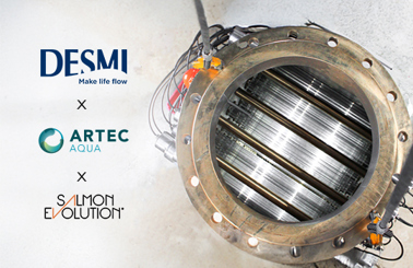 DESMI, Artec Aqua, and Salmon Evolution collaboration with large industrial machinery.