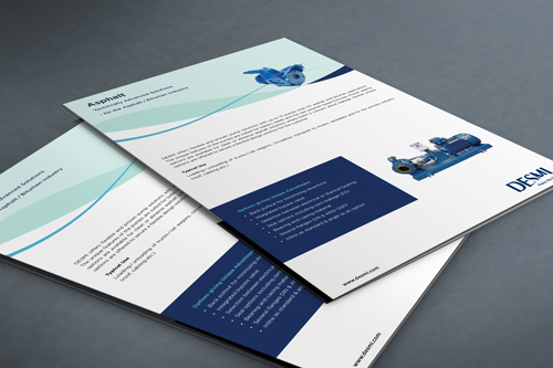 Brochures featuring DESMI pumps for asphalt applications, detailing advanced solutions and benefits.