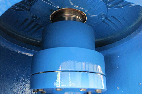 Blue industrial pump component inside a machine, designed for fluid handling.