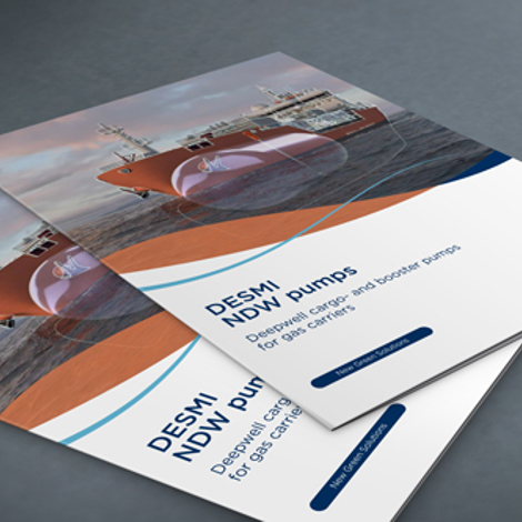 Brochures featuring DESMI NDW pumps for gas carriers and booster pumps.