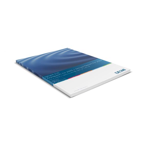 DESMI annual report 2022 with a blue cover and company logo.