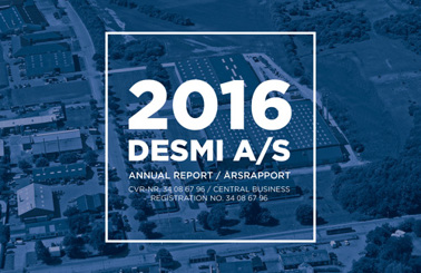2016 DESMI A/S annual report cover with aerial view of facilities.