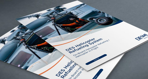 Brochures for DES Helicopter Refueling System, featuring onboard refueling solutions.