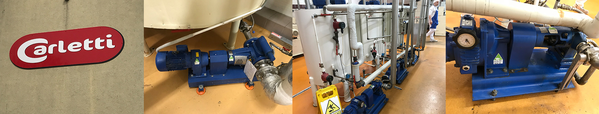 Carletti facility with industrial pumps and piping on yellow flooring.