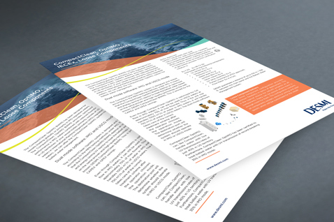 Brochures featuring DESMI information and graphics, arranged on a flat surface.