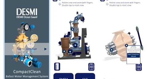 DESMI CompactClean Ballast Water Management System interface with interactive component inspection.
