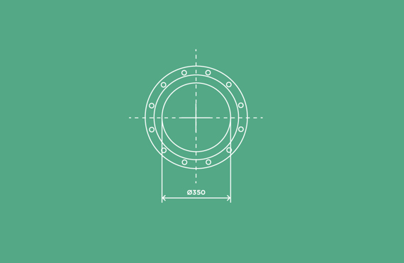 Technical drawing of a circular flange, diameter marked as 350 units.