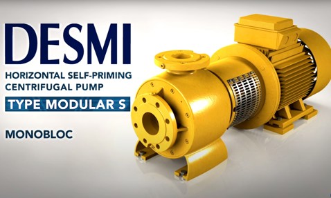 DESMI Type Modular S horizontal self-priming centrifugal pump in yellow.