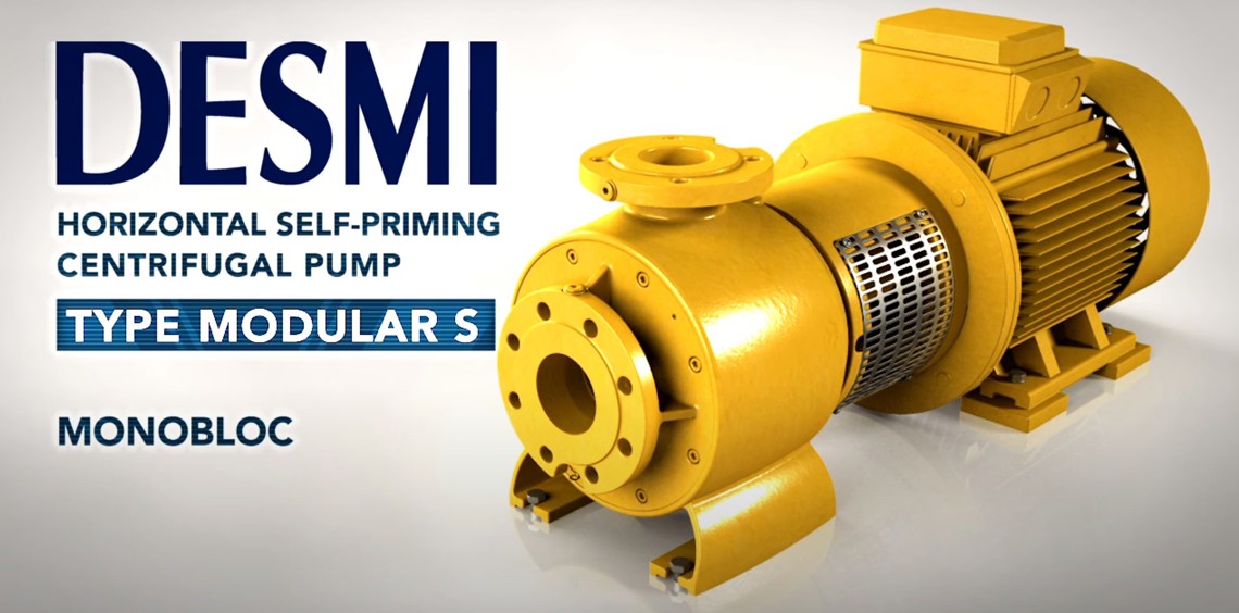 DESMI Type Modular S horizontal self-priming centrifugal pump in yellow.