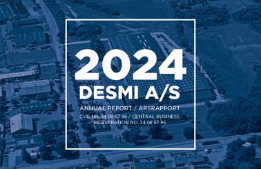 2024 DESMI A/S annual report cover with aerial view background.