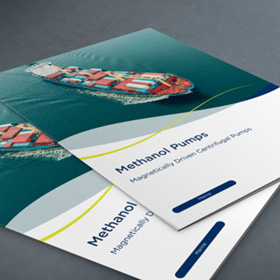 DESMI 宣传册封面展示了甲醇泵和货船图像。