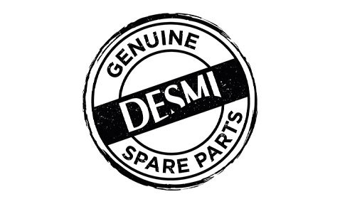 DESMI genuine spare parts-logotyp i en cirkulär stämpeldesign.
