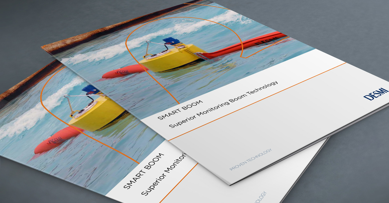 DESMI brochure showcasing SMART BOOM for superior monitoring boom technology in water.