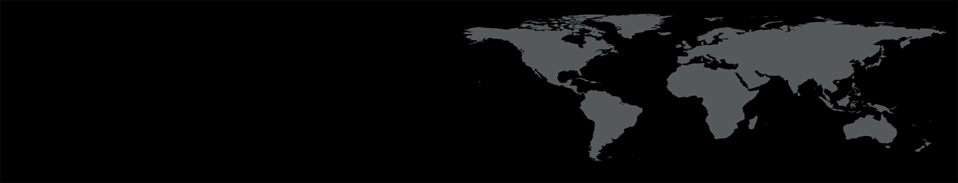 Verdenskort silhuet på en sort baggrund, der fremhæver kontinenter i grå.