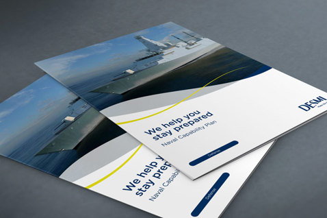 Brochures titled "Naval Capability Plan" with DESMI logo, featuring a naval ship.