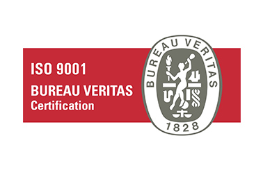 ISO 9001 Bureau Veritas认证标志，红色背景和徽章。