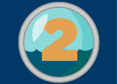 Number "2" inside a circular design with a blue background.