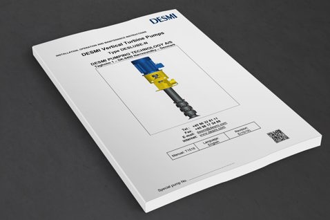 Couverture du manuel des pompes à turbine verticale DESMI avec l'image du modèle DESLUBE-N.