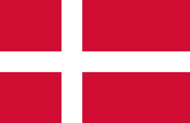 Flag of Denmark featuring a white cross on a red background.