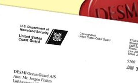 2016年1月30日,美国海岸警卫队致DESMI Ocean Guard的信件。