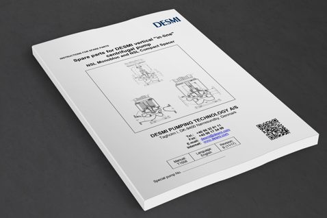 Manual de piezas de repuesto DESMI para bomba centrífuga vertical en línea NSL Monobloc.
