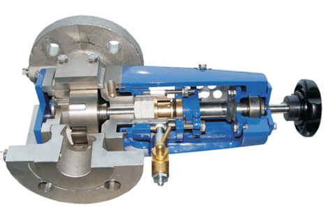 DESMI 泵的剖面图，展示了用于流体处理的内部组件。