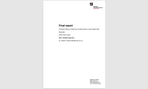 Final report on immersion testing in ozone treated water by Danish Technological Institute.