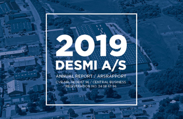 DESMI A/S 2019 Annual Report cover with aerial view of industrial area.