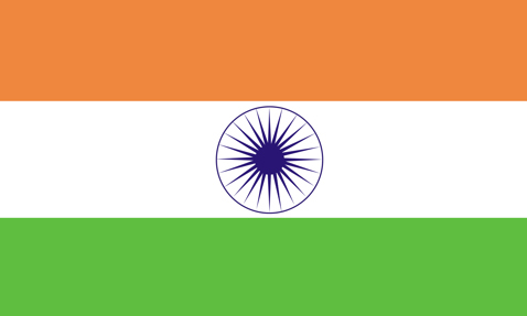 Flag of India with saffron, white, green stripes, and blue Ashoka Chakra.