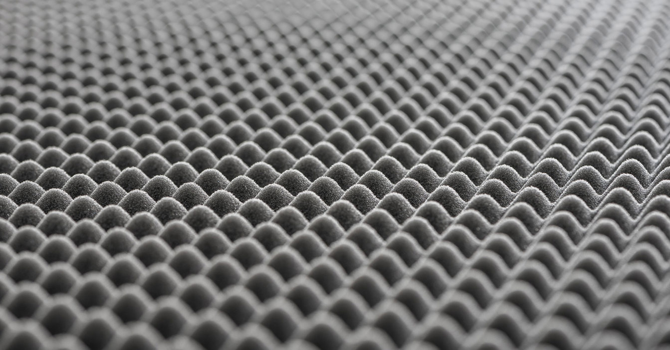 Close-up of textured gray foam surface with a wavy, honeycomb pattern.