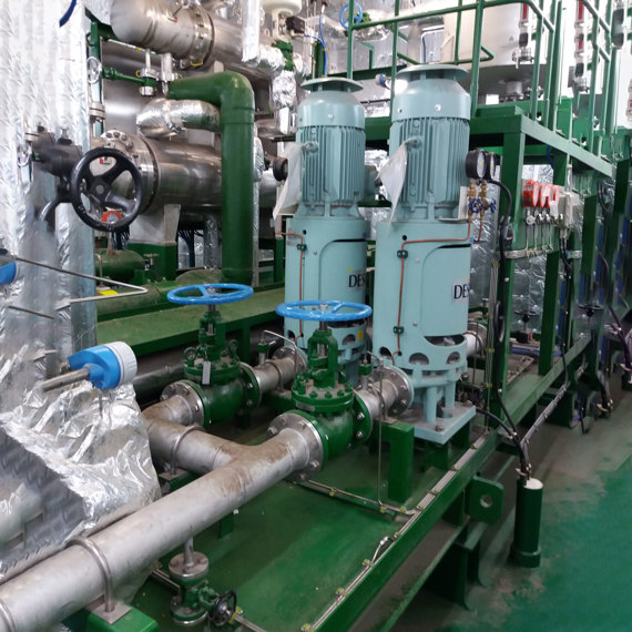 Industrial setup with DESMI pumps and valves for fluid handling operations.