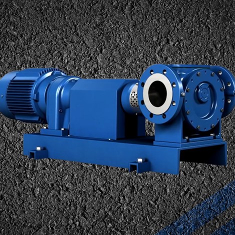 Blue DESMI modular S pump for fluid handling on textured background.