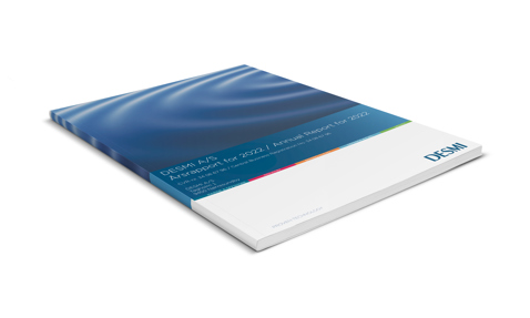 DESMI A/S Annual Report for 2022, featuring a blue cover design.