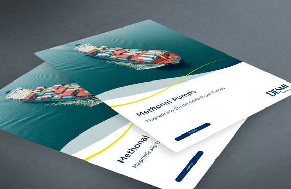 DESMI brochure on methanol pumps featuring a container ship on the cover.