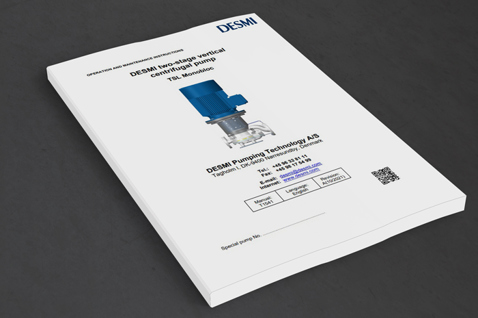Manuel d'instructions DESMI pour la pompe centrifuge TBL MonoBloc sur une surface grise.