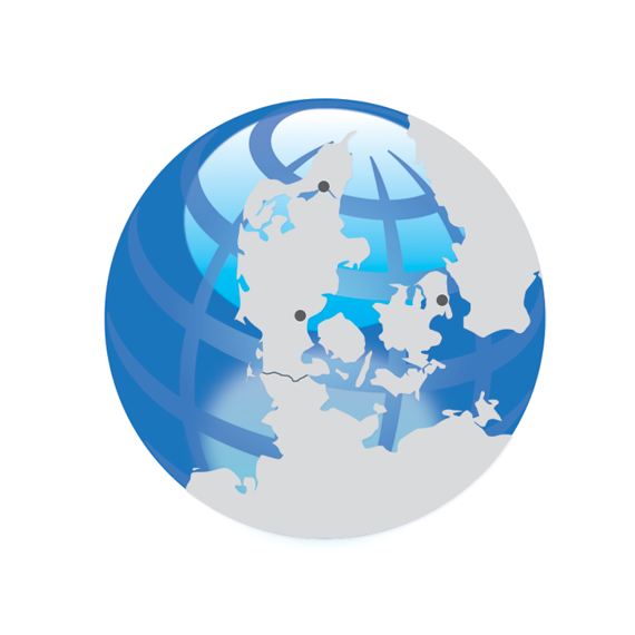 Illustrated globe highlighting Europe with blue and gray color scheme.