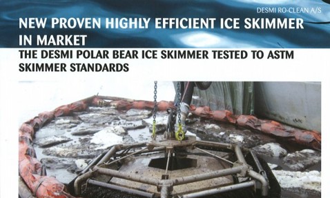 DESMI Polar Bear Ice Skimmer in operation, showcasing efficient oil spill recovery.