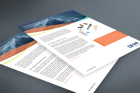 DESMI brochures on a table, showcasing company products and information.