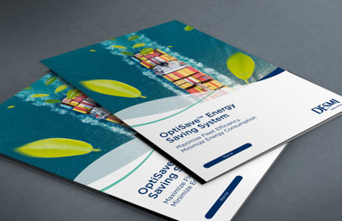 DESMI Optisave brochures featuring a cargo ship on the cover.